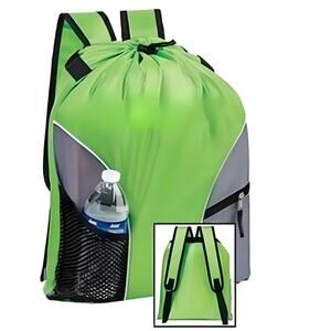 Green and Gray Lightweight Drawstring Backpack with side pockets